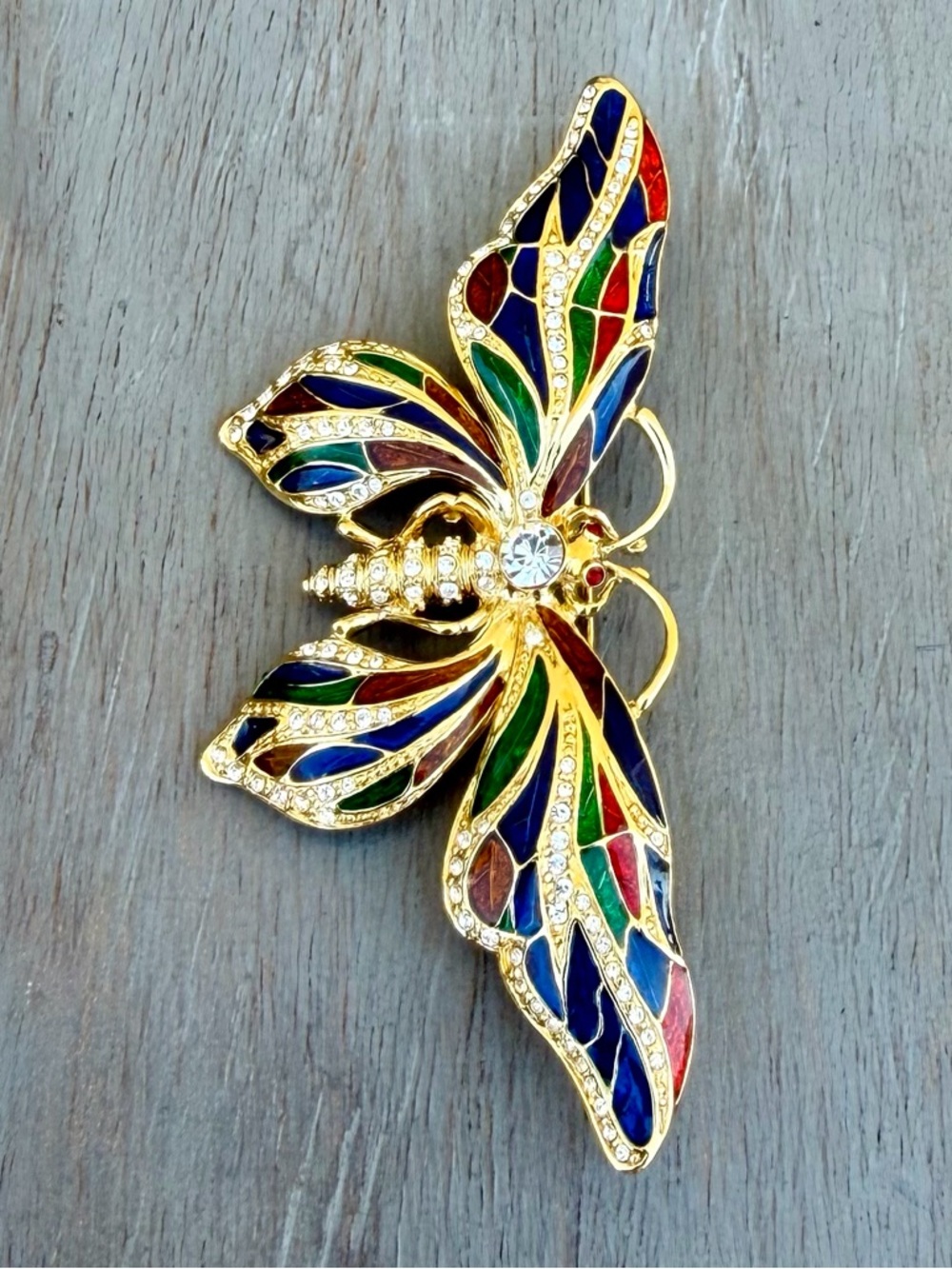 Camrose & Kross JBK Vintage Enamel Rhinestone Butterfly Brooch - Picture 2 of 10